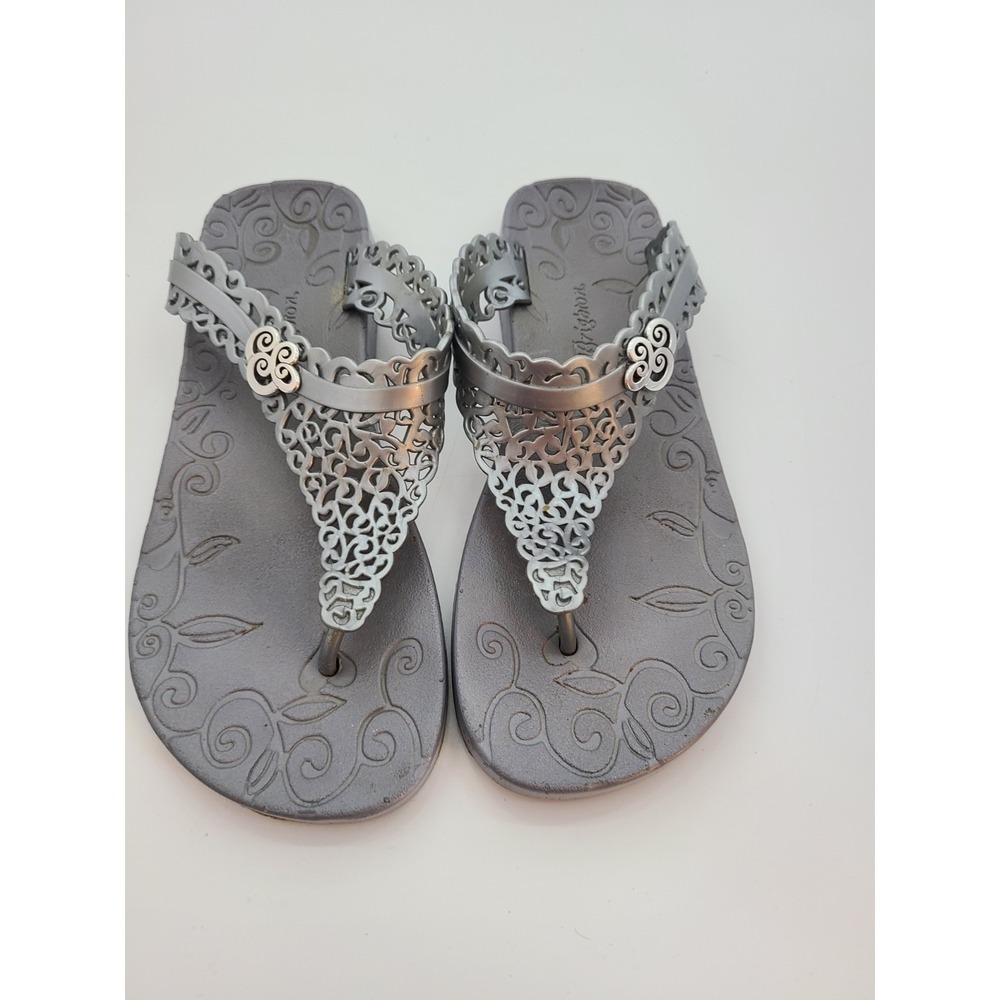 Brighton Silver-colored Filigree Scroll Jelly Thong Sandals Women's Size 7